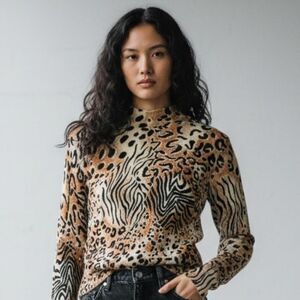 Soft Stretchy Mock Neck Animal Print Sweater